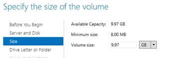 Choose the volume size