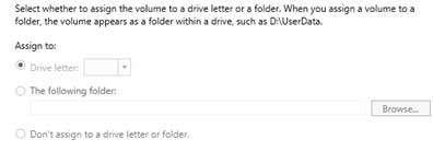Decide whether the user is going to see a new drive letter or whether you wish to use this volume as a mount point in an empty NTFS folder on another volume